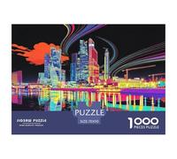 Moscow Skyline Jigsaw Puzzles Puzzle for Adults Kids. 1000 Piece Neon Night Reflection Impossible Challenge Toy Educational Game Home Decoration for Adults& Kids Age 14 Years Up 70x50cm/1000pcs