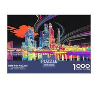 Moscow Skyline Jigsaw Puzzles Puzzle for Adults Kids. 1000 Pieces Neon Night Reflection Impossible Challenge Toy Educational Game Home Decoration for Educational Games Gifts 38x26cm/1000pcs
