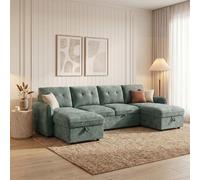 Moscow U Shape Corner Sofa Bed - Green Fabric - Pull Out