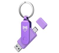 MOSDART 64GB USB C 3.2 Fast Speed C and A Dual Flash Drive, exFAT Memory Stick with Keychain and LED Indicator, for iPhone 15,16,17, Android Phone, iPad, MacBook, and Other Laptops, Purple