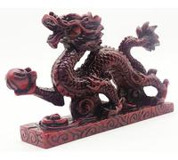 Mose Cafolo Red Wooden Color 6 Inches Asian Chinese Feng Shui Dragon Figurine Statue Sculpture for Luck & Success