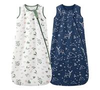 Mosebears 0.5 Tog Baby Sleeping Bag - Cotton Summer Sleep Sack for Newborns, Boys & Girls(Plant&Blue,S(0-6 Months))