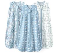 Mosebears Sleeping Bag Baby Summer Sleeping Bag 0.5 Tog 100% Cotton Breathable Baby Sleeping Sack (3 Pack Blue, L)