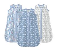 Mosebears Sleeping Bag Baby Summer Sleeping Bag 0.5 Tog 100% Cotton Breathable Baby Sleeping Sack (3 Pack Blue, S)