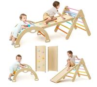 Mosebears Wooden Foldable Triangle Set Indoor Climbing Frame Montessori Climbing Set with Triangle Climber,Ramp and Arch,Indoor Playground Jungle Gym for Toddler Montessori toys