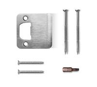 MOSECYOU Extended Strike Plate 2-1/4" x 2-1/4", Heavy Duty Version with Reinforced Torx/Star Screws & Bit, Door Latch Extender Lip Striker, Interior Exterior Door Reinforcement(Brushed Nickel, 1 Pack)