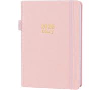 Moseem Diary 2026, 2026 Diary A5 Page a Day from 2026 January to December,Hardcover Daily Planner,Elastic Pen Holder,2 Bookmark,Pen Loop and Inner Pocket,Pink