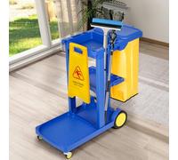 mosegor Commercial Cleaning Trolley Janitor-Housekeeping Cart on Wheels Vinyl Bag and Lid 3 Shelves Multipurpose Janitorial cart Heavy Duty Cleaning Utility Service for Catering Mall Hotel Office