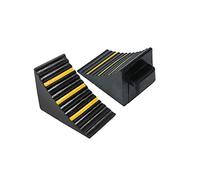 mosegor Wheel Chocks 2 Pack Rubber Tyre Saver 16 x 25 x 19 cm Non-slip Brake Stoppers Heavy Duty Car Wedge with Handles and Yellow Strips for Cars Travel Trailer Vehicles RV Trucks and ATV Black