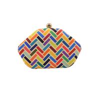 MOSELLE Hexagonal multi-coloured clutch purse, colourful striped bag, resin, unique refined embroidery design with stylish pattern