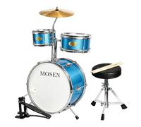 MOSEN 3-Piece 14" Beginner Drum Set, with Throne, Cymbal, pedal & Sticks | Bass & Tom & Snare, Adjustable Stool, Sturdy, for Young Learners, Home Practice, Gift, Easy Assembly, Sky Blue