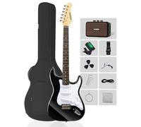 MOSEN 39in Full Size Beginner Electric Guitar Starter Kit, Beginner Starter, with Amplifier, SSS Pickups, Gig Bag, Pick, Tunner, Capo, Cable, Tremolo Bar, Wiping cloth - Black