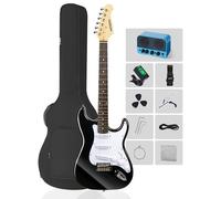 MOSEN 39in Full Size Beginner Electric Guitar Starter Kit, Beginner Starter, with Amplifier, SSS Pickups, Gig Bag, Pick, Tunner, Capo, Cable, Tremolo Bar, Wiping cloth - Black