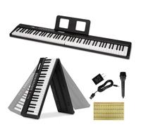 MOSEN 88 Keys Full Size Portable Piano Keyboard for Beginner, Semi-Weighted Foldable Piano with 190 Rhythms&Tones, Electric Piano Keyboard with microphone, music stand, sticker, Black