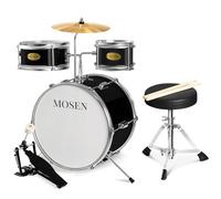 MOSEN Kids Drum Set 3-Piece Beginner Drum Set Junior Drum Kit with Adjustable Throne, Cymbal, Pedal & Drumsticks Drums with Bass Tom Snare Drum - Black