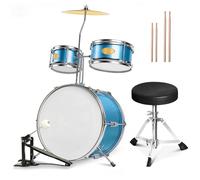 MOSEN Kids Drum Set 3-Piece Beginners, 14 inch Drum Kit with Adjustable Throne, Cymbal, Pedal & Drumsticks, Junior Drum Set with Bass Tom Snare Drum, Sky Blue