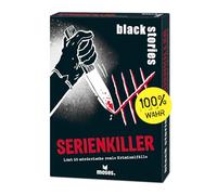 moses 90190 Black Stories Serial Killer 50 Puzzles about Murderous Real Crime Cases, Crime Card Game with Game Variant and Score Chips, Puzzle Game for Teenagers and Adults, White