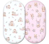 Moses Basket Fitted Sheets - 100% Cotton, Soft & Breathable Baby Bedding Set - 2-Pack Snug Fit Bassinet Sheets for Moses Baskets & Prams - (81x41cm, SET8-2pcs (b))