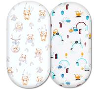 Moses Basket Fitted Sheets - 100% Pure Cotton, Soft & Breathable Baby Bedding Set - 2-Pack Snug Fit Bassinet Sheets for Moses Baskets & Prams - (81x41cm, SET2-2pcs (a))