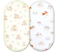 Moses Basket Fitted Sheets - 100% Pure Cotton, Soft & Breathable Baby Bedding Set - 2-Pack Snug Fit Bassinet Sheets for Moses Baskets & Prams - (81x41cm, SET7-2pcs (a))
