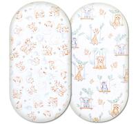 Moses Basket Fitted Sheets - 100% Pure Cotton, Soft & Breathable Baby Bedding Set - 2-Pack Snug Fit Bassinet Sheets for Moses Baskets & Prams - (81x41cm, SET3-2pcs (a))