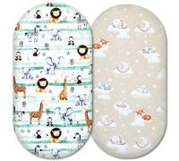 Moses Basket Fitted Sheets - 100% Pure Cotton, Soft & Breathable Baby Bedding Set - 2-Pack Snug Fit Bassinet Sheets for Moses Baskets & Prams - (81x41cm, SET1-2pcs (a))