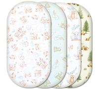 Moses Basket Fitted Sheets - 100% Pure Cotton, Soft & Breathable Baby Bedding Set - 4-Pack Snug Fit Bassinet Sheets for Moses Baskets & Prams - (81x41cm, SET3-4pcs)