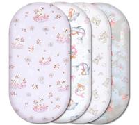 Moses Basket Fitted Sheets - 100% Pure Cotton, Soft & Breathable Baby Bedding Set - 4-Pack Snug Fit Bassinet Sheets for Moses Baskets & Prams - (81x41cm, SET5-4pcs)