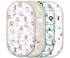 Moses Basket Fitted Sheets - 100% Pure Cotton, Soft & Breathable Baby Bedding Set - 4-Pack Snug Fit Bassinet Sheets for Moses Baskets & Prams - (81x41cm, SET1-4pcs)