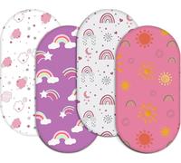 Moses Basket Fitted Sheets, 82X41cm Soft Newborn Baby Bassinet Sheets for Girls and Boys, Crib Fitted Sheet, Easy Care & Machine Washable, For Oval, Rectangle Bassinet Leaves (Pink Sun & Rainbows)