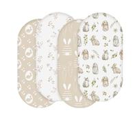 Moses Basket Sheets 82 * 41cm, Baby Bassinet Sheets Pram Sheet Fitted for Boy and Girl, Crib Fitted Sheets Oeko-tex100 Fit for Oval, Hourglass & Rectangle Bassinet 4 Packs Rabbit Style