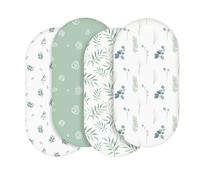 Moses Basket Sheets 82X41cm, Baby Bassinet Sheets Pram Sheet Fitted for Boy and Girl, Crib Fitted Sheets Oeko-tex100 Fit for Oval, Hourglass & Rectangle Bassinet 4 Packs Green/White