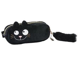 moses. Ed The Cat Black Polyester Pencil Case with Zip and Carabiner on Removable Key Ring