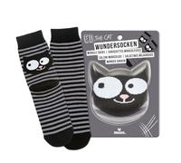 moses. ED THE CAT WONDER SOCKS - Hidden in Cat Head, Black Grey Striped Socks in Size 36-42, Washable at 40°C, Gift for All Cat Fans