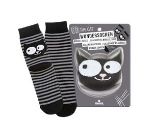 moses. ED THE CAT WONDER SOCKS - Hidden in Cat Head, Black Grey Striped Socks in Size 36-42, Washable at 40°C, Gift for All Cat Fans