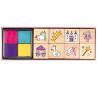 Moses Fairy Magic Stamp Set for Children, 8 Different Wooden Stamps, Set with Children's Stamps and Four-Colour Ink Pad, in Practical Gift Box with Viewing Window