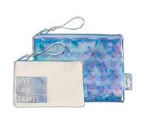 moses. Fernweh Travel Bag Set of 2 - Transparent & Opaque, Water-Repellent, Iridescent Blue with Holo Effect, Practical Travel Organiser, PVC-Free Cosmetic Bag