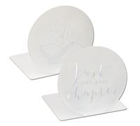 moses. Holographic Bookends Set of 2, Decorative Metal Book Stand Set with Sparkling Holographic Effect, Silver Bookend with Engraved Saying and Book Motif in New Adult Design