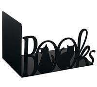 moses Metal Bookend, Black, libri_x Decorative Bookend Books, Modern Design with Cut-Out Lettering and Cats