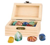 moses. Pirate Treasure Chest, Small Wooden Chest with 24 Real Minerals, Wooden Treasure Chest for Children, Also Perfect for Children's Birthday Parties with Savenger Hunt