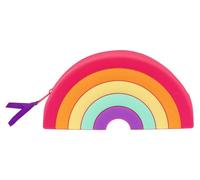 moses. Rainbow Pouch, Storage Bag for Pens, Cosmetics and Small Items, Silicone Pencil Case with Zipper and Satin Ribbon, Small Neon Pen Bag