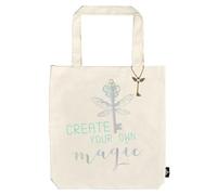 moses. Shopper Magic in Cream, Romantasy Tote Bag Made of 100% Cotton, Large Book Bag in New Adult Design, Winged Key with Matching Metal Pendant, ivory, standard size, Retro