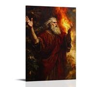 Moses Standing Barefoot before The Burning Bush, His Hands Raised in Awe As Divine Fire Reflects in His Ancient Eyes. Contemporary Wall Mural - Decorative Hanging Poster Art 16x24inch(40x60cm)