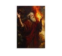 Moses Standing Barefoot before The Burning Bush, His Hands Raised in Awe As Divine Fire Reflects in His Ancient Eyes. Contemporary Wall Mural - Decorative Hanging Poster Art 20x30inch(50x75cm)