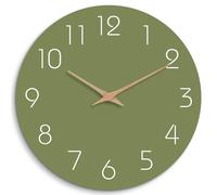 Mosewa Modern Wall Clock Silent Non Ticking 14 Inch Battery Operated Simple Minimalist for Living Room Office Bedroom Kitchen Home Decoration (Olive Green)
