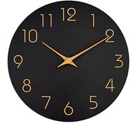 Mosewa Wall Clock 14 Inch Black Battery Operated Silent Non-Ticking - Simple Minimalist Rose Gold Numbers Clock Decorative for Bedroom,Living Room, Kitchen,Home,Office(14" Black)