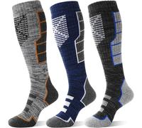 MOSEY KOSY 3 Pairs Unisex Merino Wool Ski Socks Thermal Warm Winter Thick Knee High Long Athletic Socks for Hiking Skiing(Blue-gray Series,3-7)