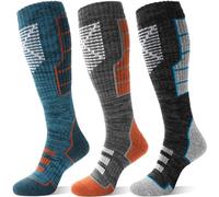 MOSEY KOSY 3 Pairs Unisex Merino Wool Ski Socks Thermal Warm Winter Thick Knee High Long Athletic Socks for Hiking Skiing(Orange-gray Series,3-7)