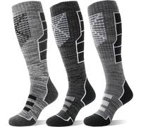 MOSEY KOSY 3 Pairs Unisex Merino Wool Ski Socks Thermal Warm Winter Thick Knee High Long Athletic Socks for Hiking Skiing(Black-gray Series,3-7)