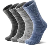 MOSEY KOSY 4 Pairs Merino Wool Walking Hiking Boot Socks, Thermal Extra Thick Warm Winter Cozy Crew Comfy Cushion for Women and Men(White Blue/Light Grey/Dark Grey/Black,3-7)
